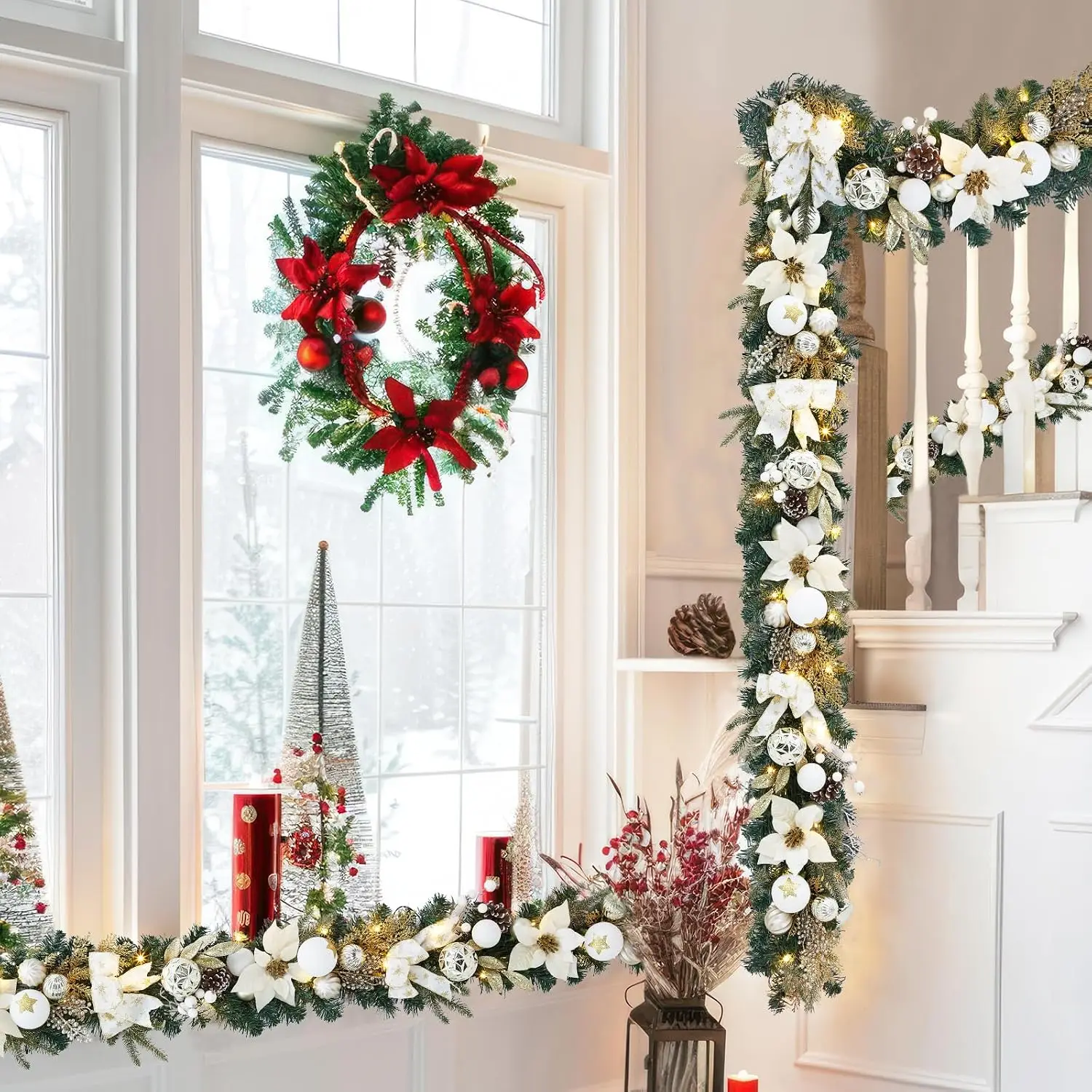 Outdoor Lighting Effects - Garvee 6ft Pre-Lit Christmas Garland Artificial