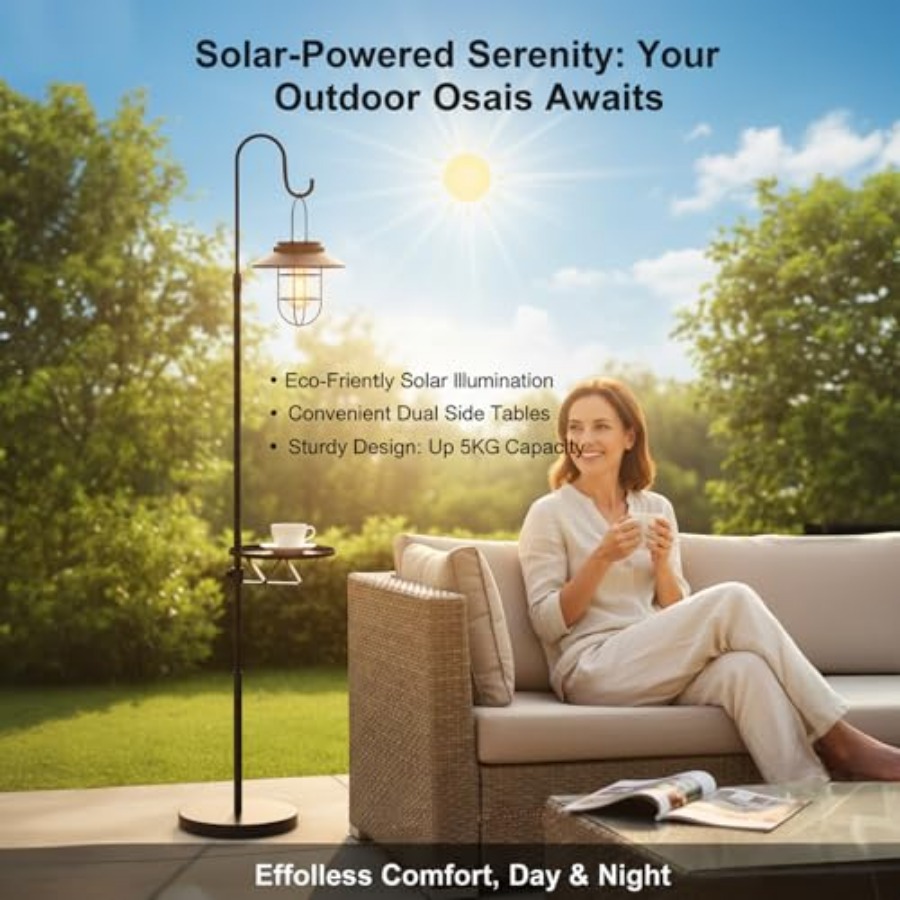 Solar Floor Lamp with Table, 6 - Outdoor Lighting Waterproof recension och pris